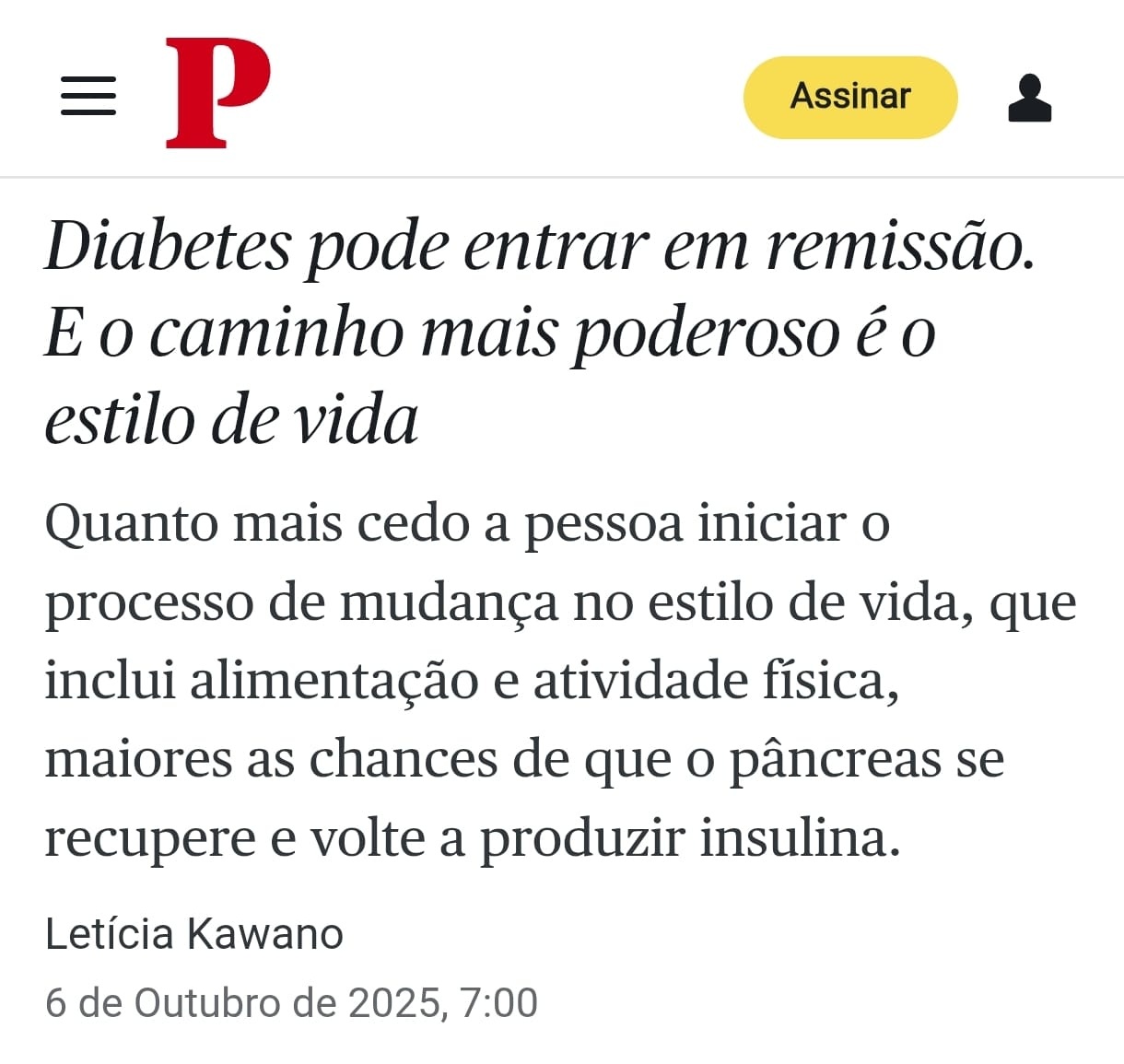Diabetes prevenção